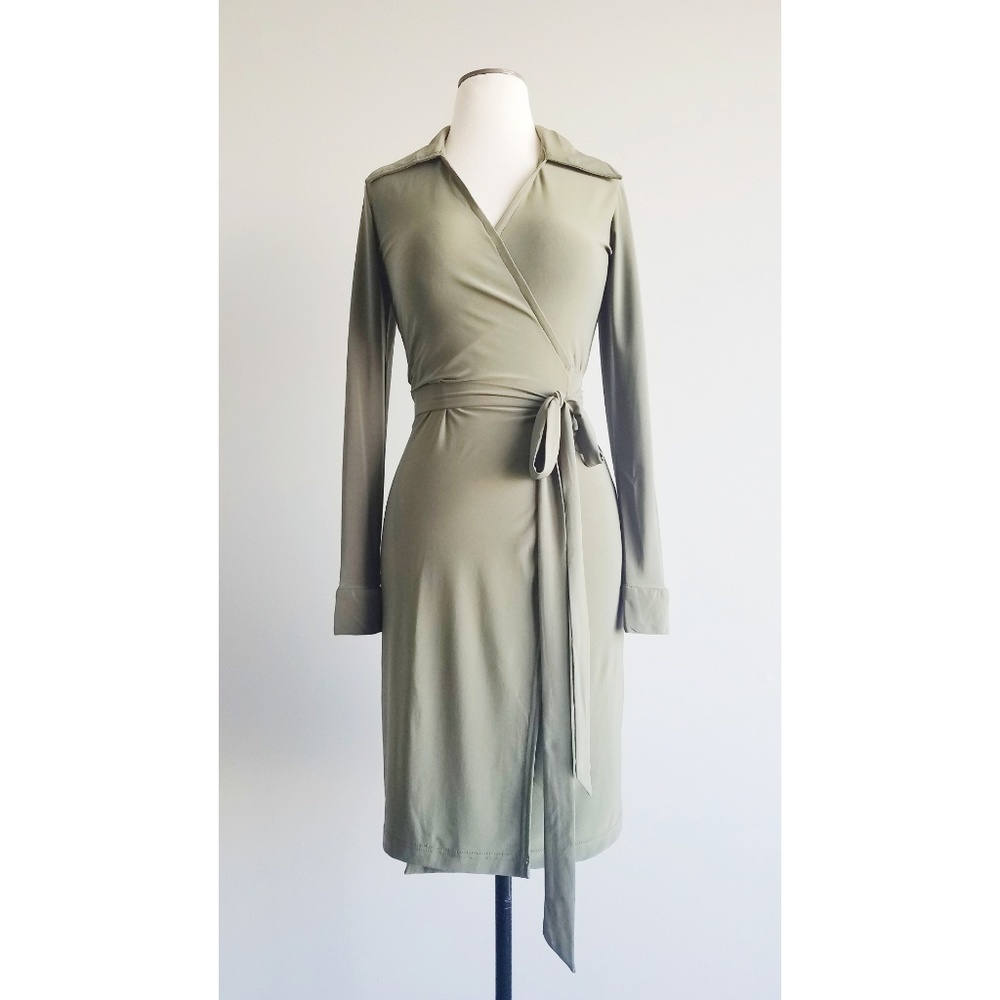 Shabby Apple Olive Green 70's Mily Wrap Dress